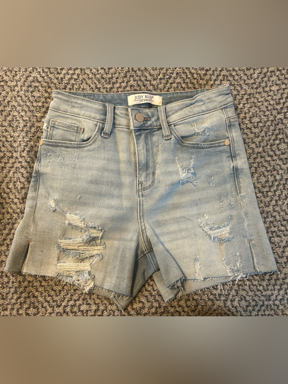 Judy Blue Light Blue Distressed High-Rise Denim Shorts